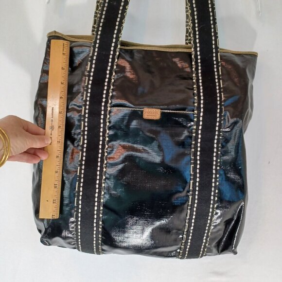 Fossil Key Per Bag Large Black Waxed Canvas Shoulder Tote - Picture 10 of 16